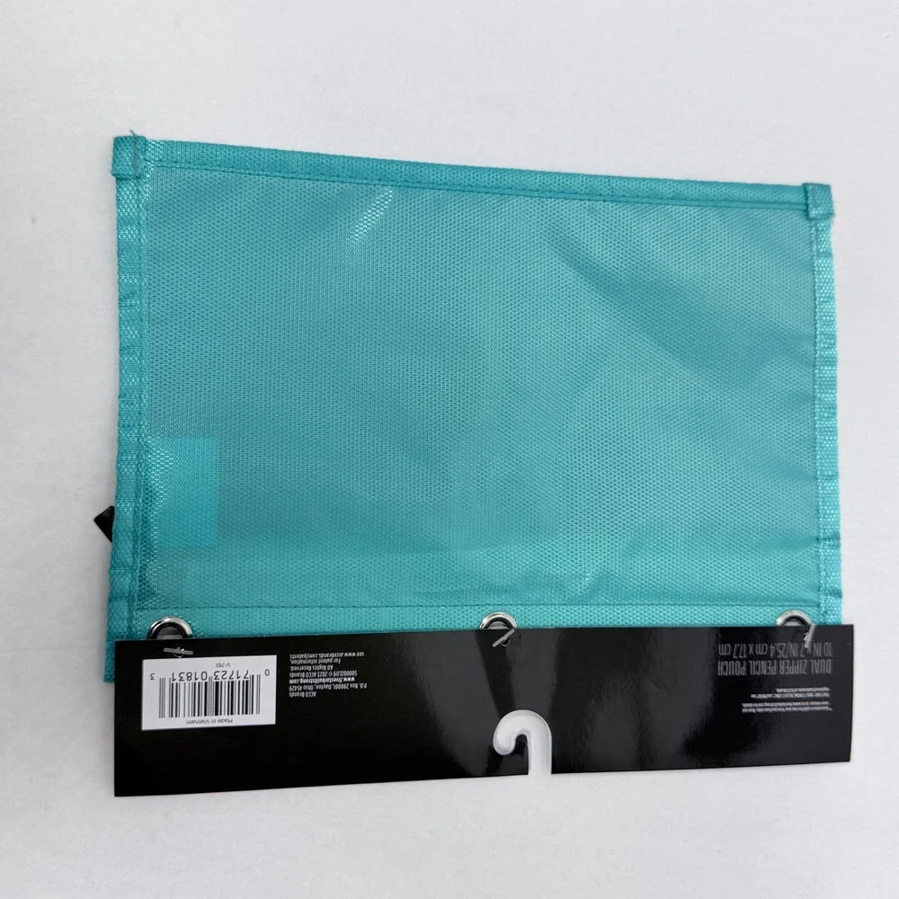 Five Star Dual Zipper Pencil Pouch Teal Mesh 3 Ring Binder Case  NEW
